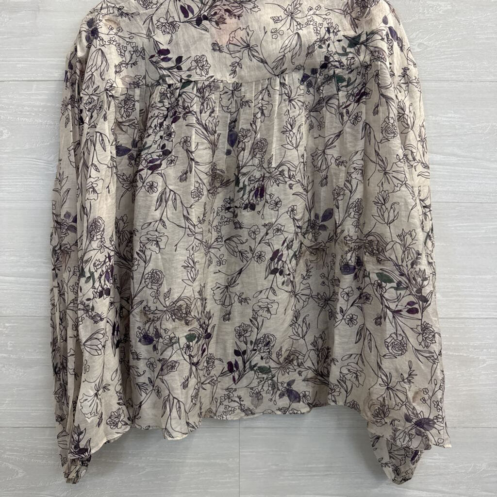 English Factory White/ Purple Floral Print Long Sleeve Button Down Top Medium