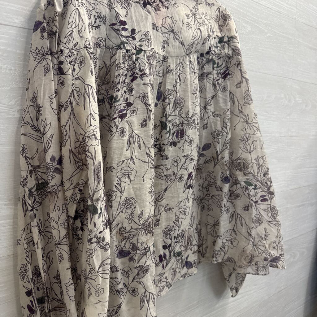 English Factory White/ Purple Floral Print Long Sleeve Button Down Top Medium