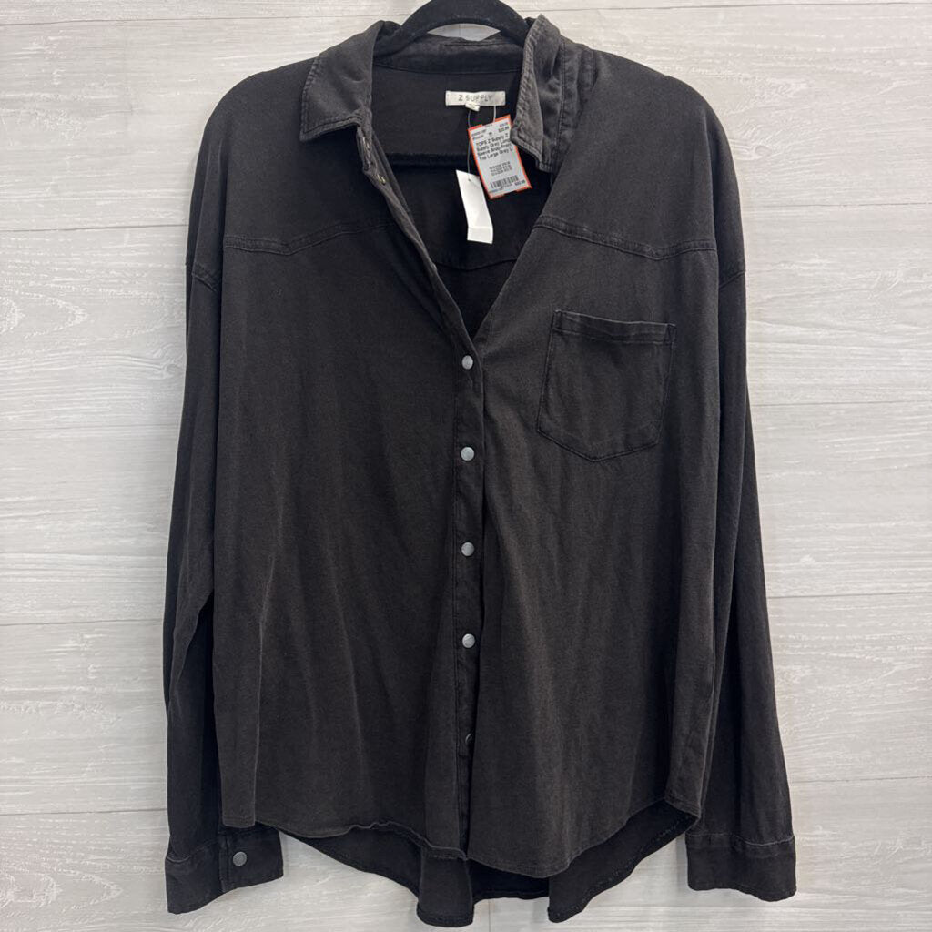 Z Supply Grey Long Sleeve Snap Front Top Large