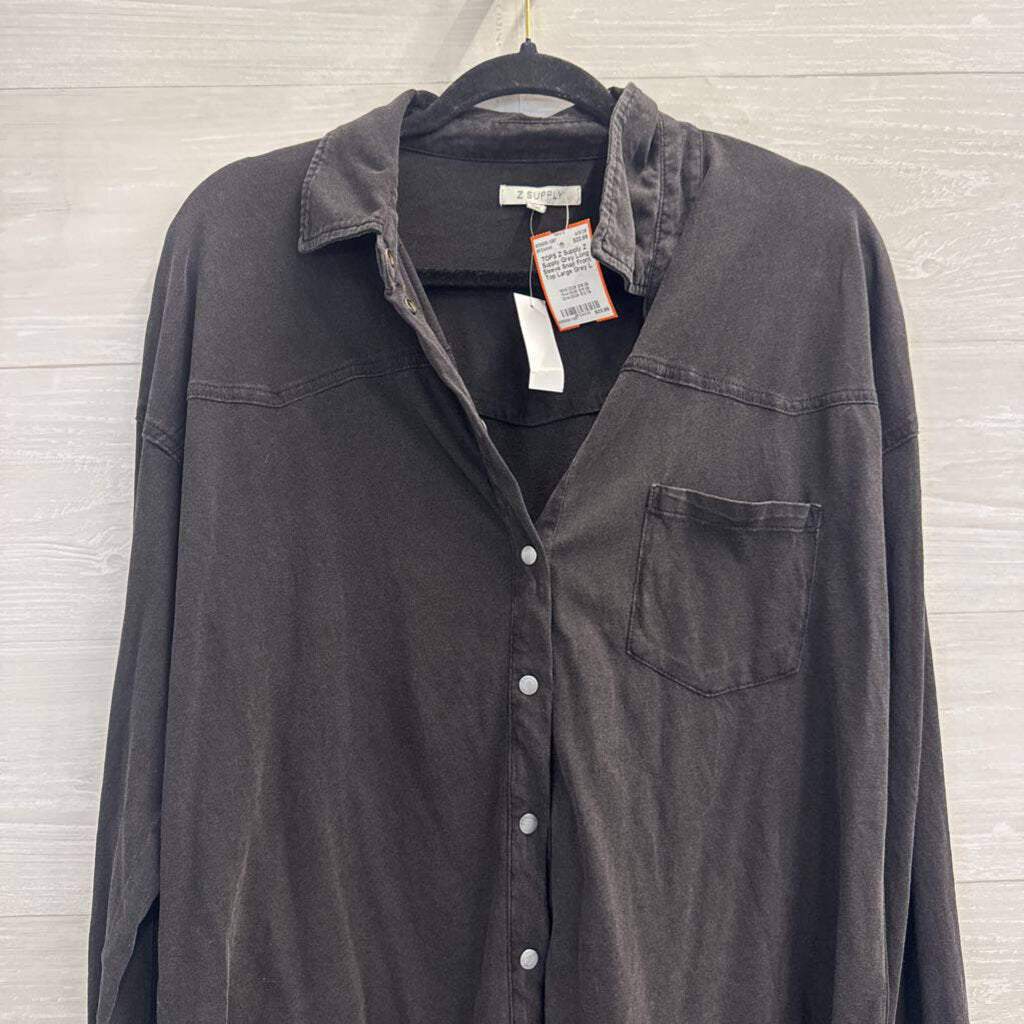 Z Supply Grey Long Sleeve Snap Front Top Large