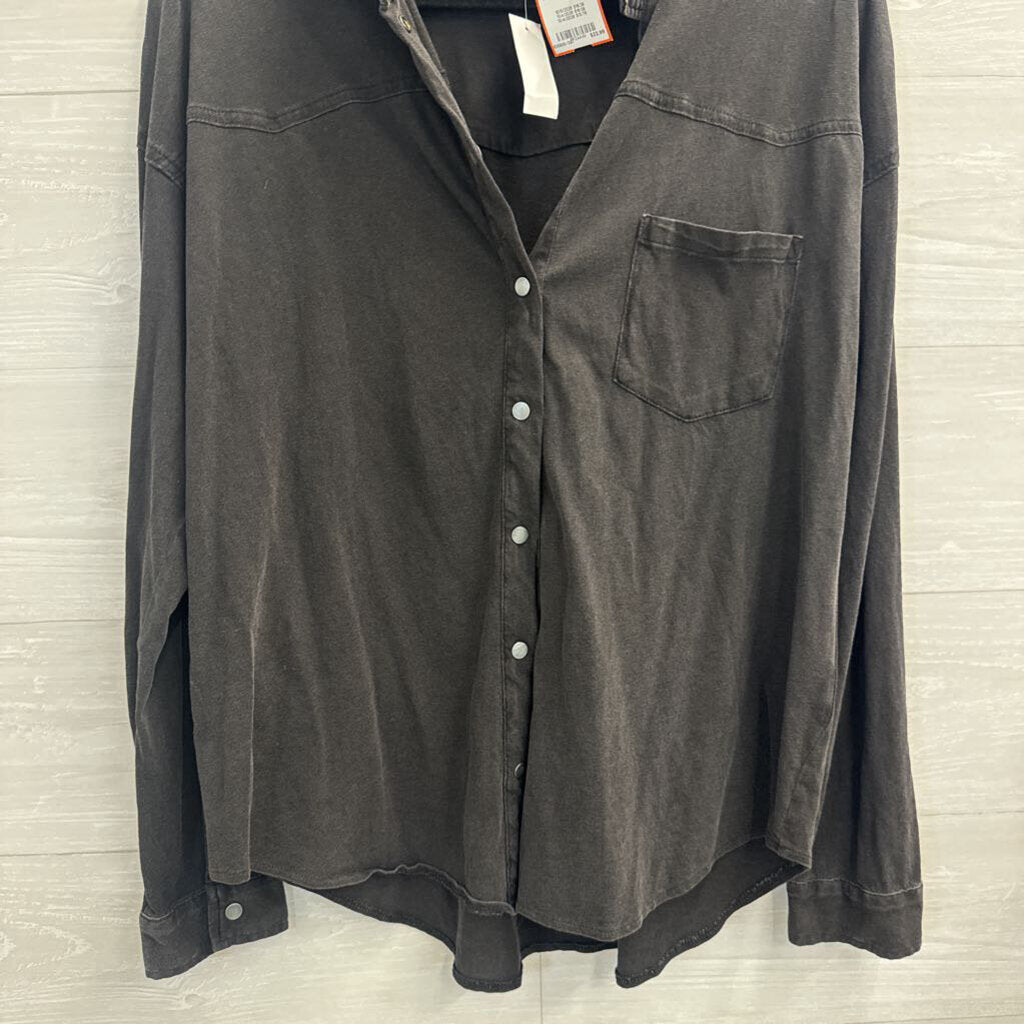 Z Supply Grey Long Sleeve Snap Front Top Large