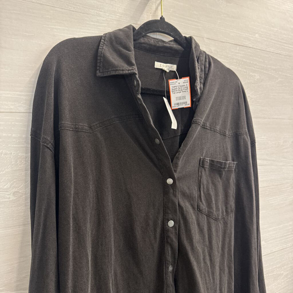 Z Supply Grey Long Sleeve Snap Front Top Large