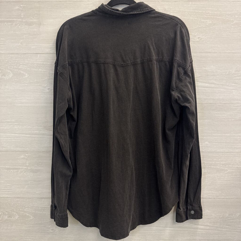 Z Supply Grey Long Sleeve Snap Front Top Large