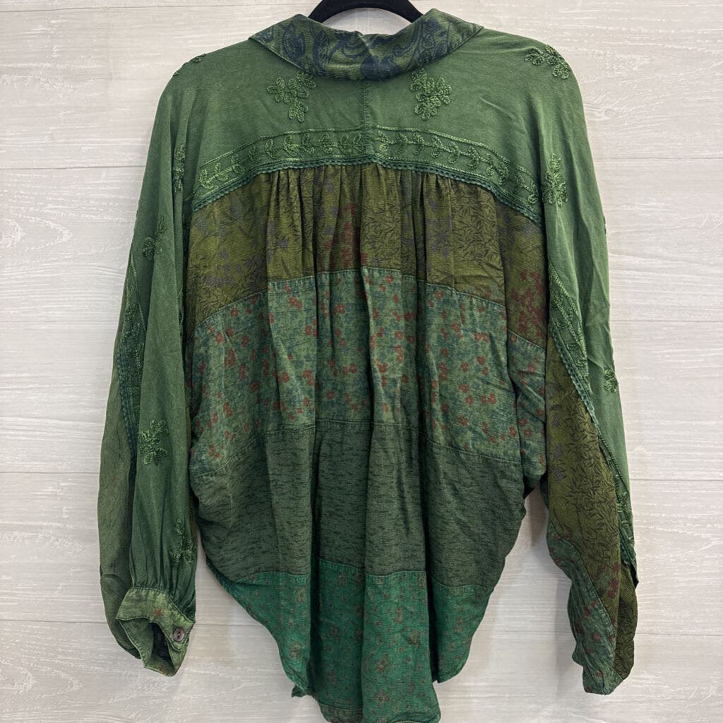 Young Threads Green Embroidered Long Sleeve Button Down Top Small