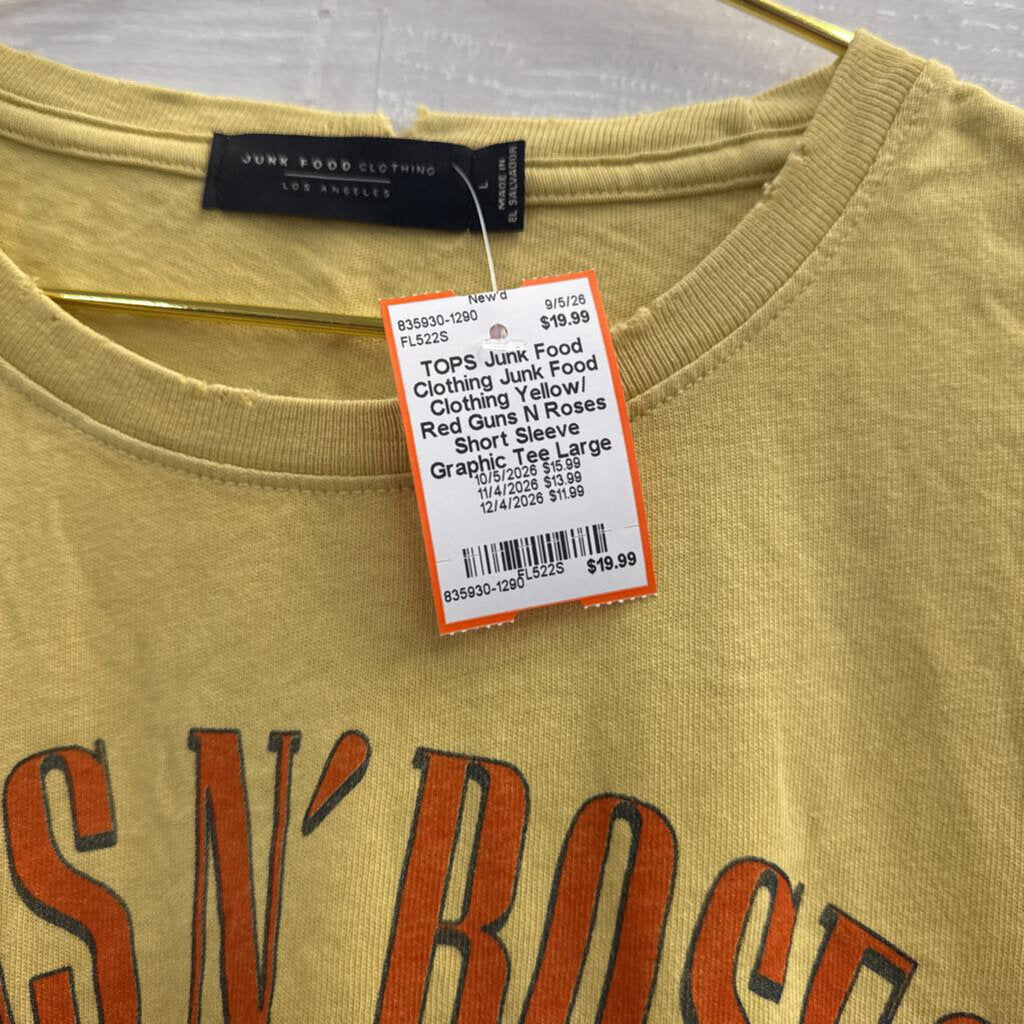 Junk Food Clothing Yellow/ Red Guns N Roses Short Sleeve Graphic Tee Large