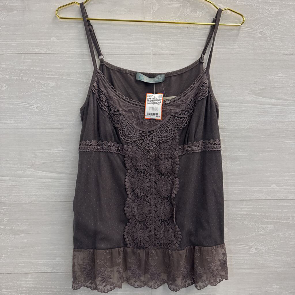O2 Collection Grey Crochet Lace Tank Top Large