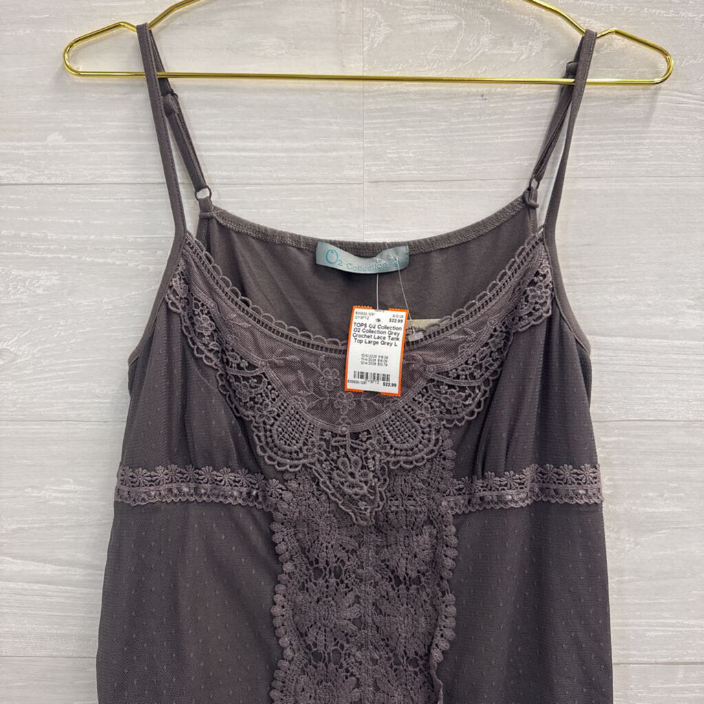 O2 Collection Grey Crochet Lace Tank Top Large