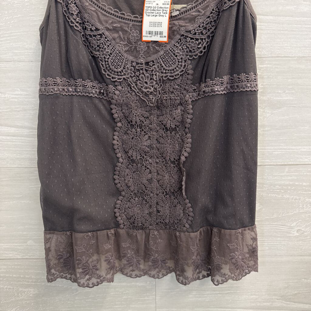 O2 Collection Grey Crochet Lace Tank Top Large