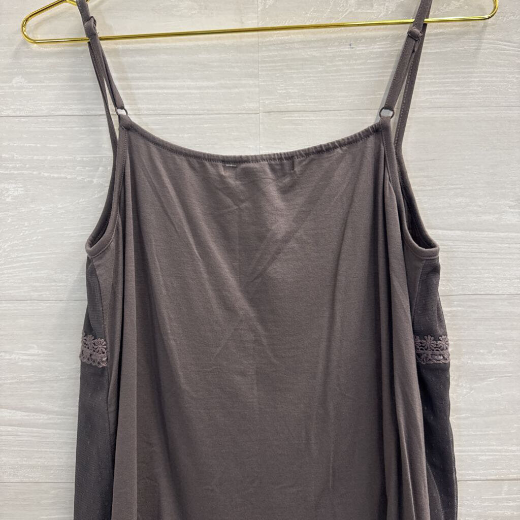 O2 Collection Grey Crochet Lace Tank Top Large