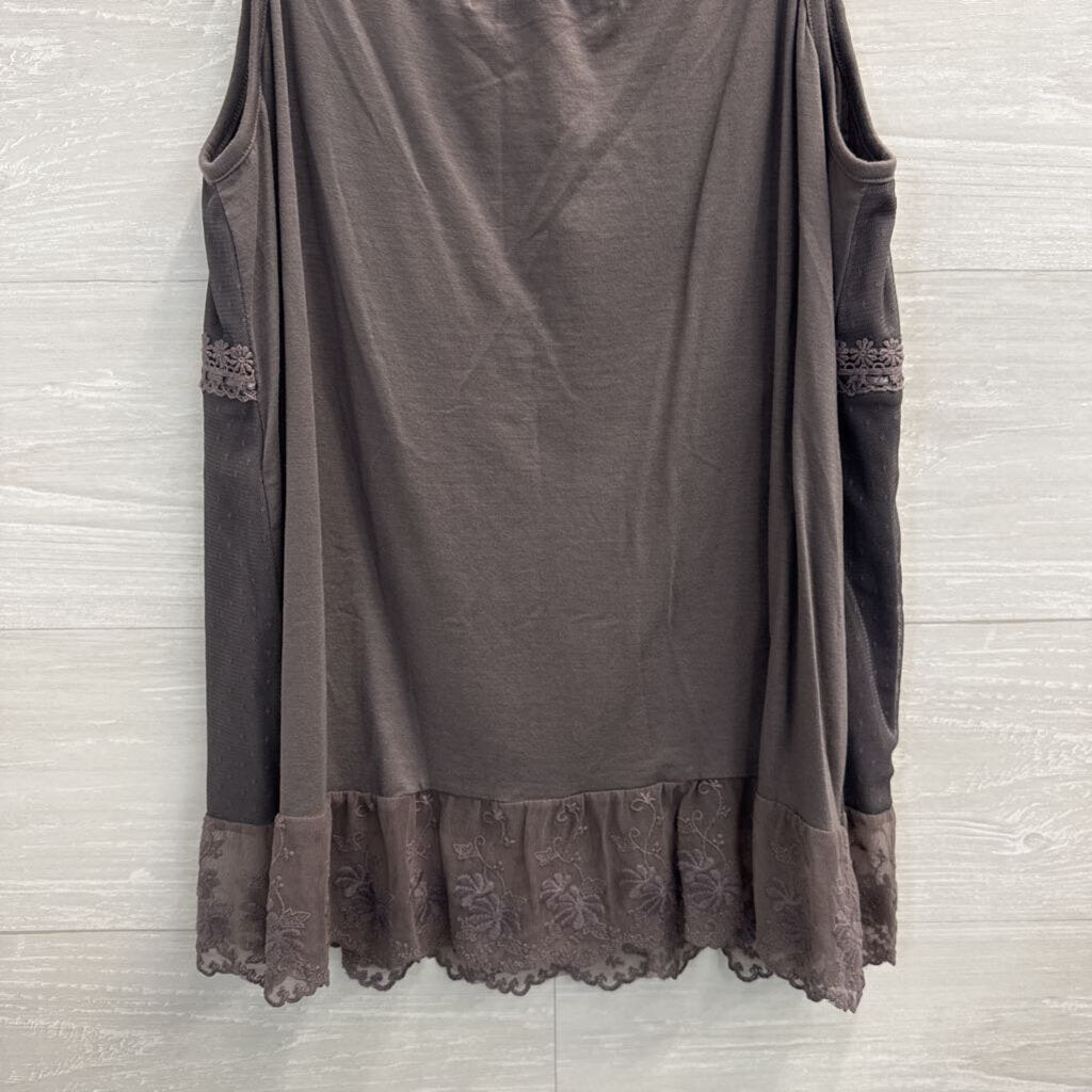 O2 Collection Grey Crochet Lace Tank Top Large