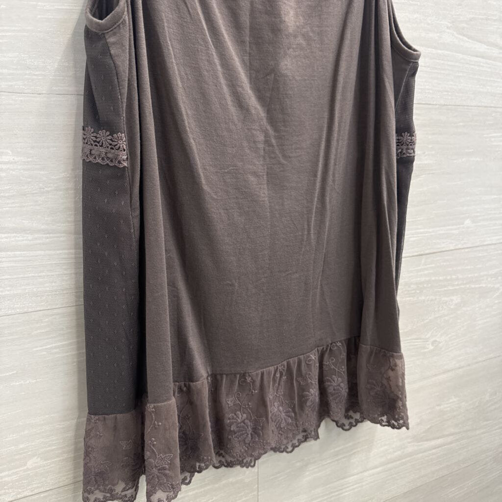 O2 Collection Grey Crochet Lace Tank Top Large