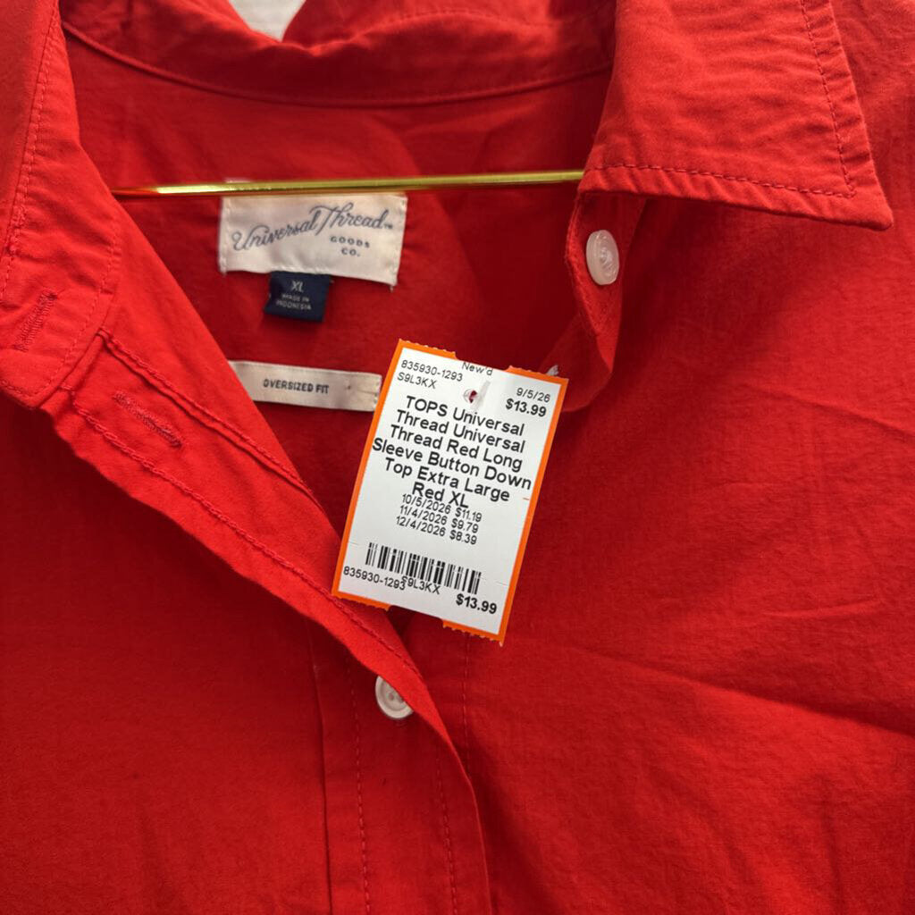 Universal Thread Red Long Sleeve Button Down Top Extra Large