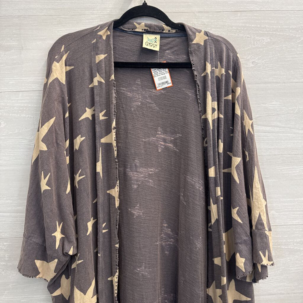 Jaded Gypsy Grey/ Beige Star Print Duster Kimono One Size
