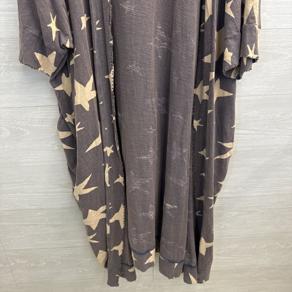 Jaded Gypsy Grey/ Beige Star Print Duster Kimono One Size