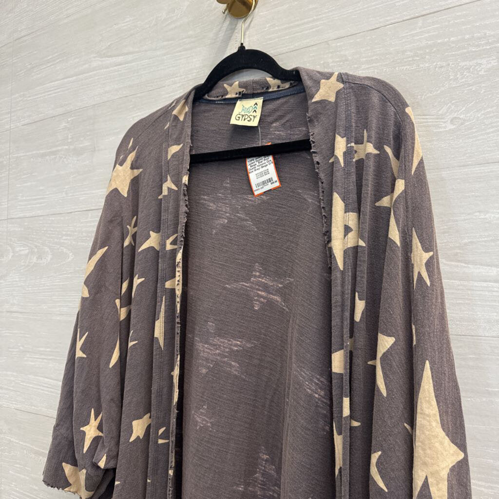 Jaded Gypsy Grey/ Beige Star Print Duster Kimono One Size