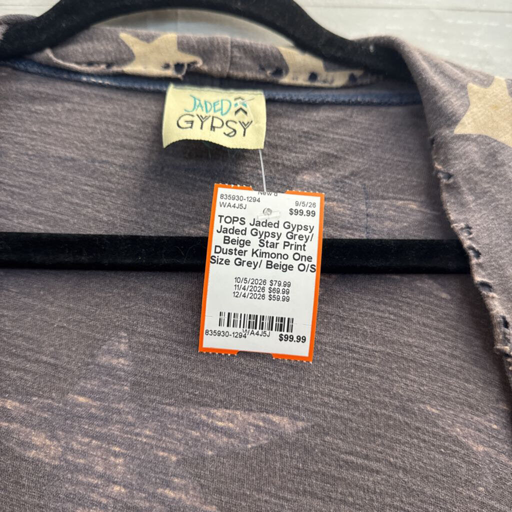 Jaded Gypsy Grey/ Beige Star Print Duster Kimono One Size