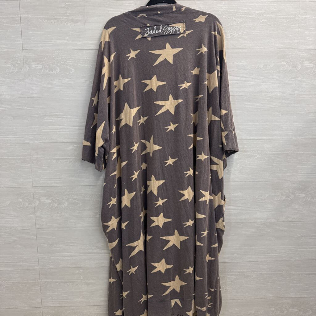 Jaded Gypsy Grey/ Beige Star Print Duster Kimono One Size