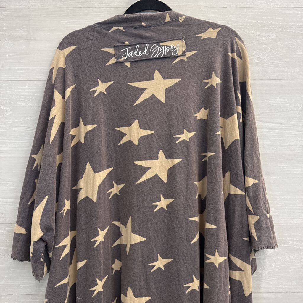 Jaded Gypsy Grey/ Beige Star Print Duster Kimono One Size