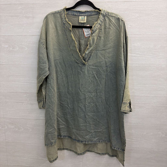 Jaded Gypsy Blue Denim Distressed Edge V Neck Long Sleeve Tunic Top Small/ Medium