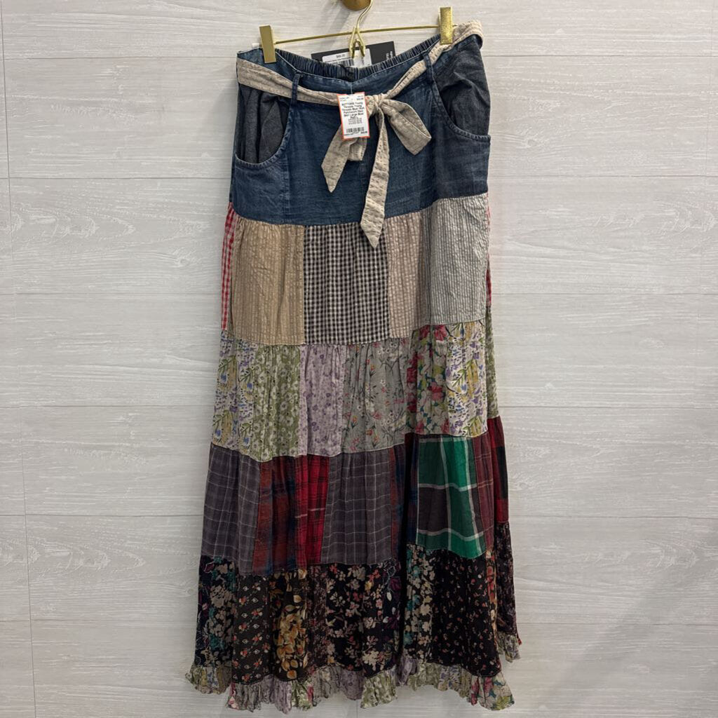 Young Threads Blue/ Multi Patchwork Maxi Skirt Large