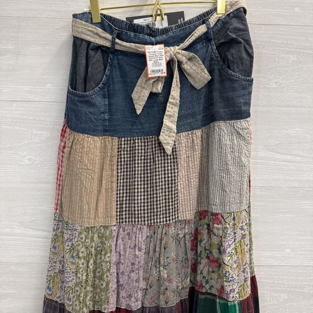 Young Threads Blue/ Multi Patchwork Maxi Skirt Large