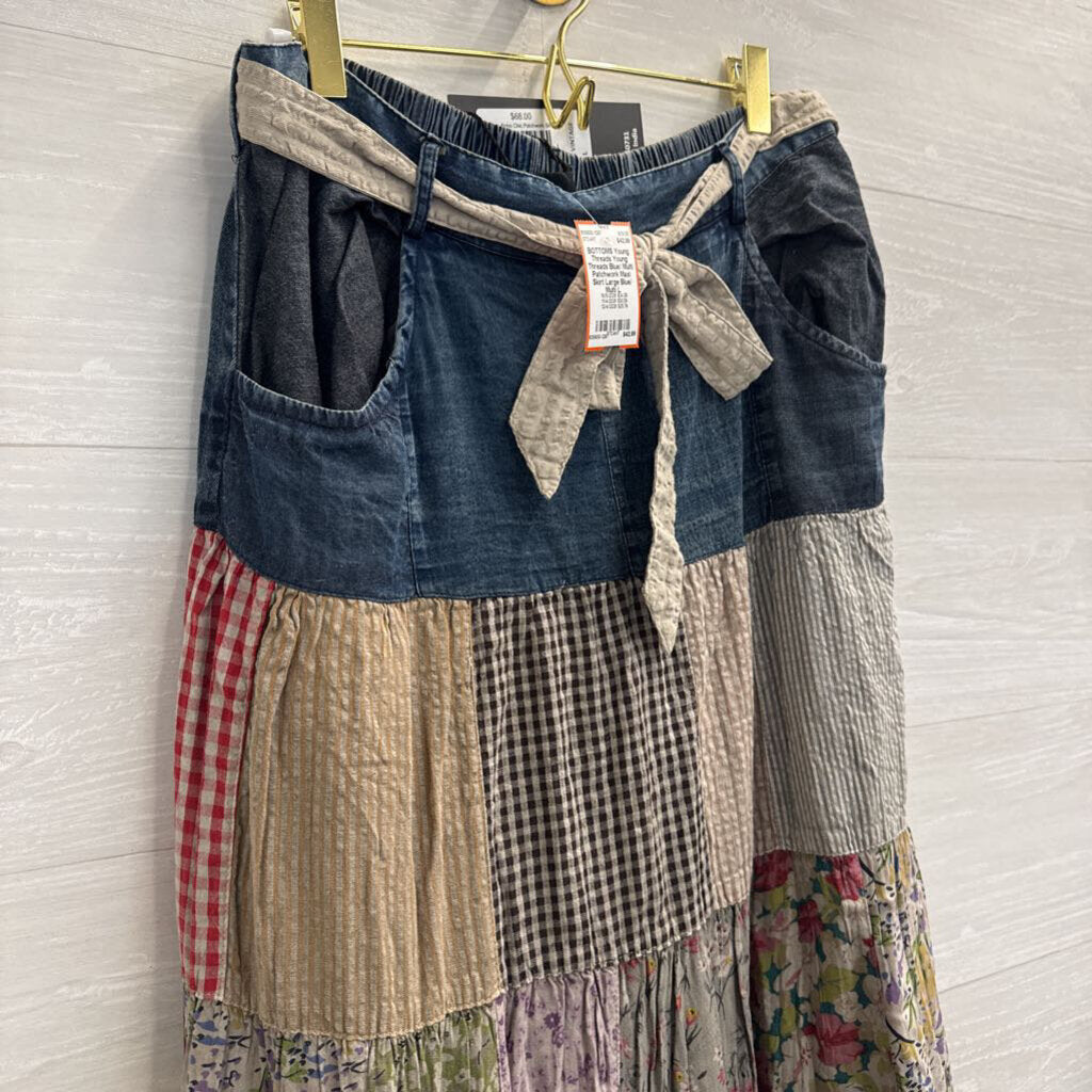 Young Threads Blue/ Multi Patchwork Maxi Skirt Large