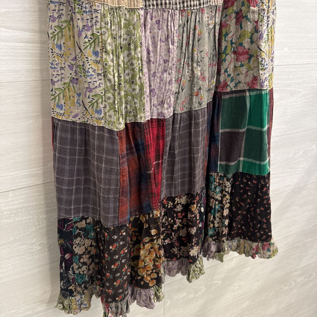 Young Threads Blue/ Multi Patchwork Maxi Skirt Large
