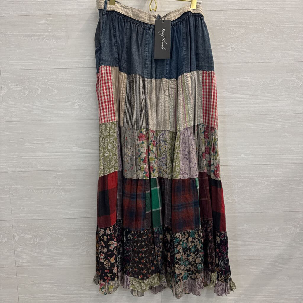 Young Threads Blue/ Multi Patchwork Maxi Skirt Large