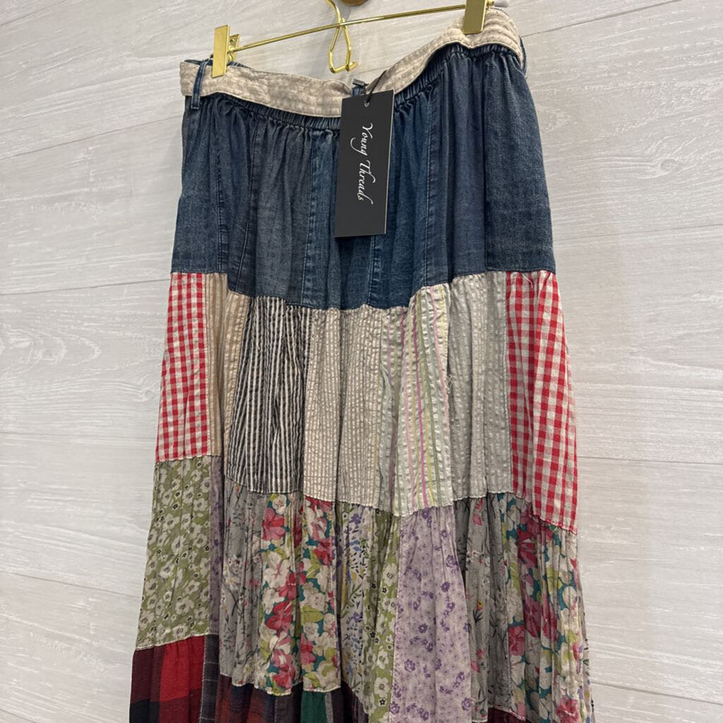 Young Threads Blue/ Multi Patchwork Maxi Skirt Large