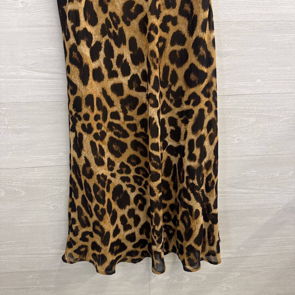 Vici Brown/ Black Leopard Print Maxi Skirt Large