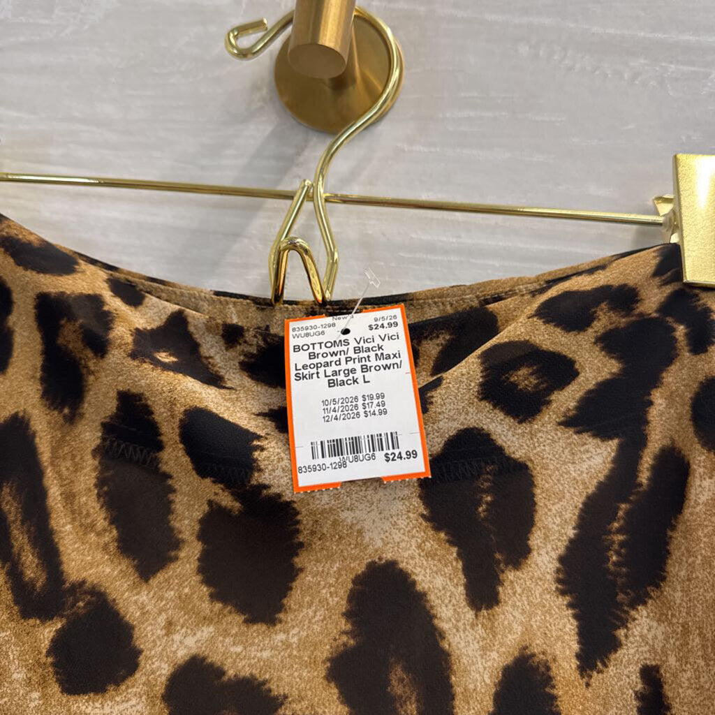 Vici Brown/ Black Leopard Print Maxi Skirt Large