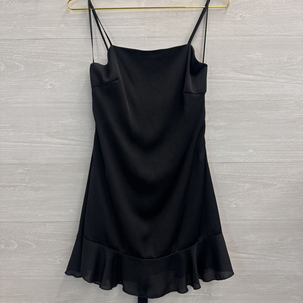 Altar'd State Black Silky Ruffle Hem Tie Waist Dress Small