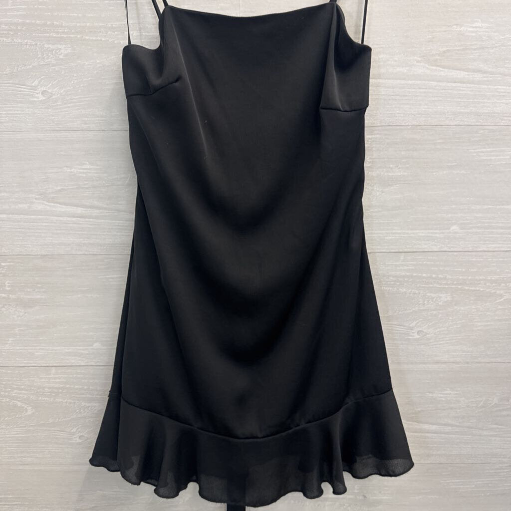 Altar'd State Black Silky Ruffle Hem Tie Waist Dress Small