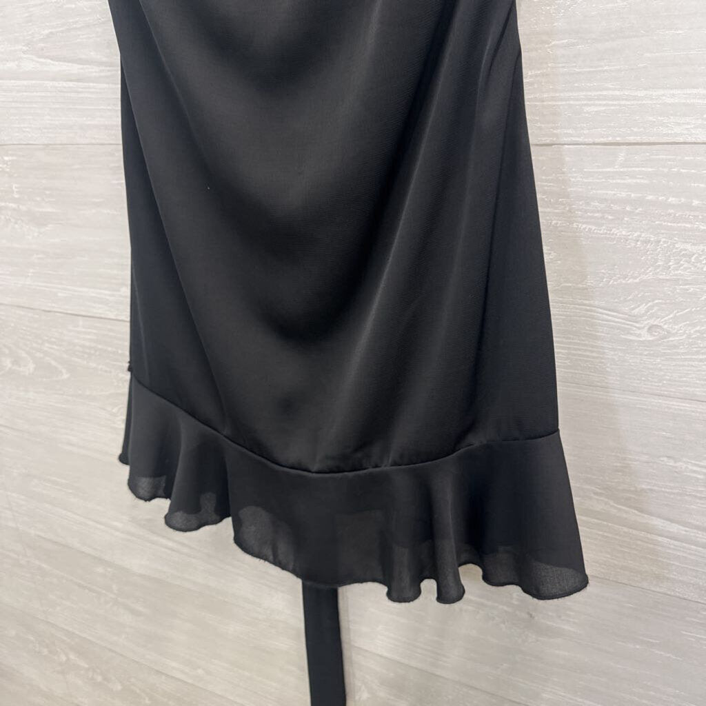 Altar'd State Black Silky Ruffle Hem Tie Waist Dress Small
