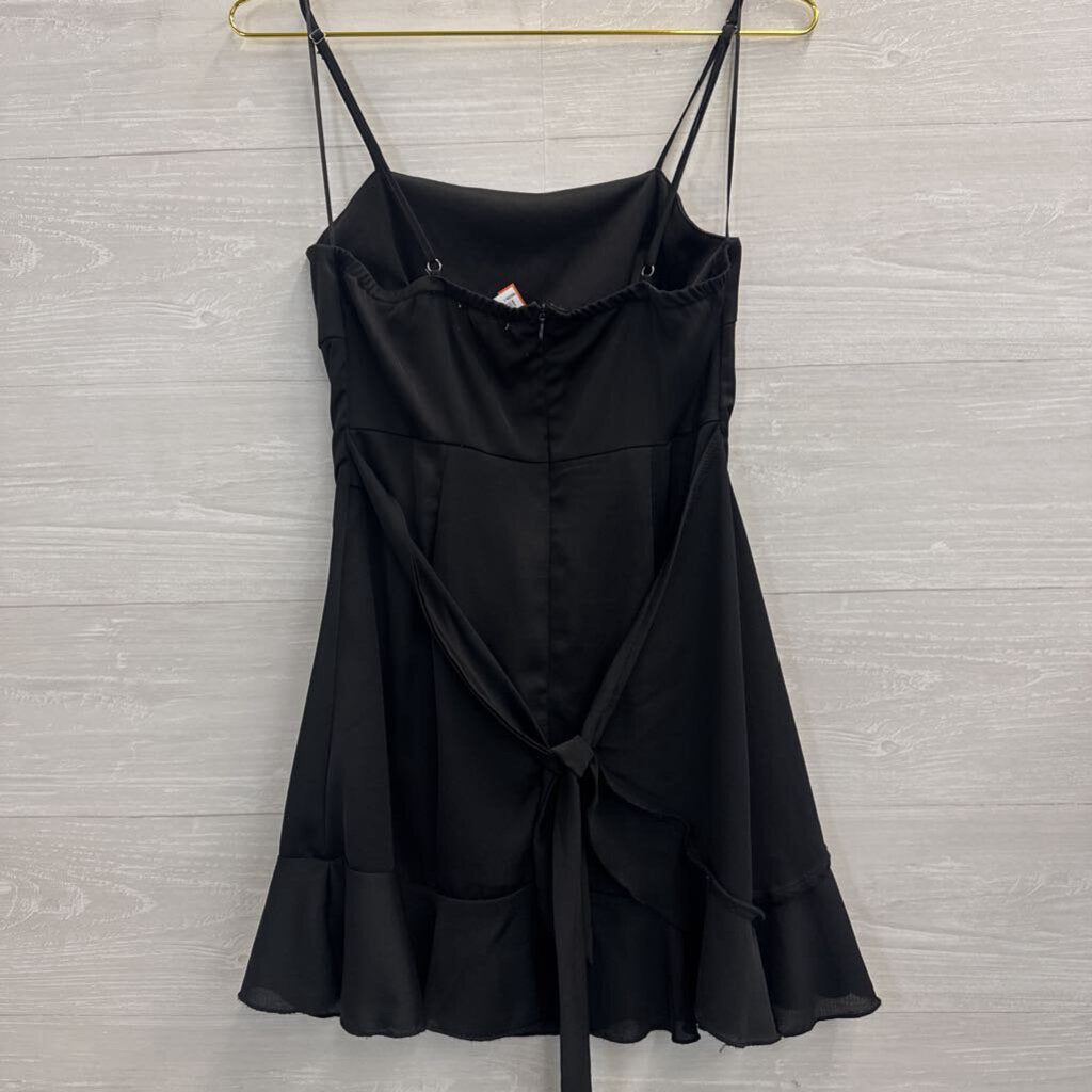 Altar'd State Black Silky Ruffle Hem Tie Waist Dress Small
