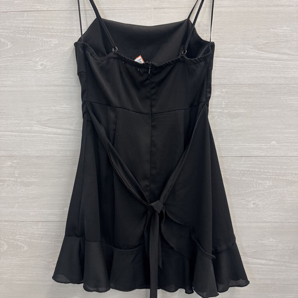 Altar'd State Black Silky Ruffle Hem Tie Waist Dress Small