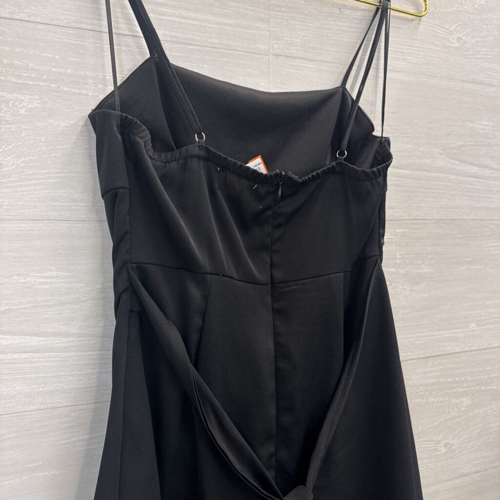 Altar'd State Black Silky Ruffle Hem Tie Waist Dress Small