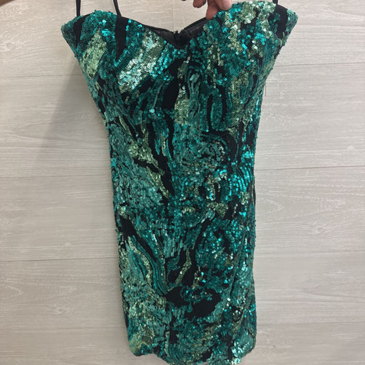 Alyce Black/ Green Sequin Print Strapless Short Formal Dress 0