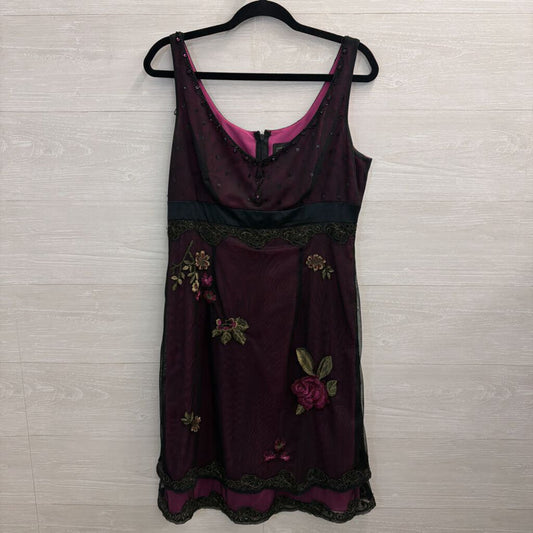 Vintage Adrianna Papell Purple/ Black Embroidered Beaded Midi Dress 12