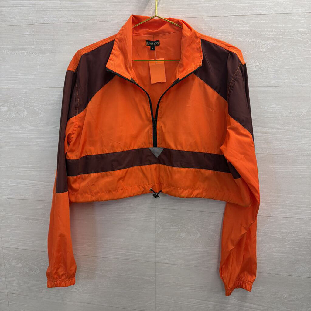 Boohoo Orange/ Burgundy Cropped Long Sleeve Pullover 14