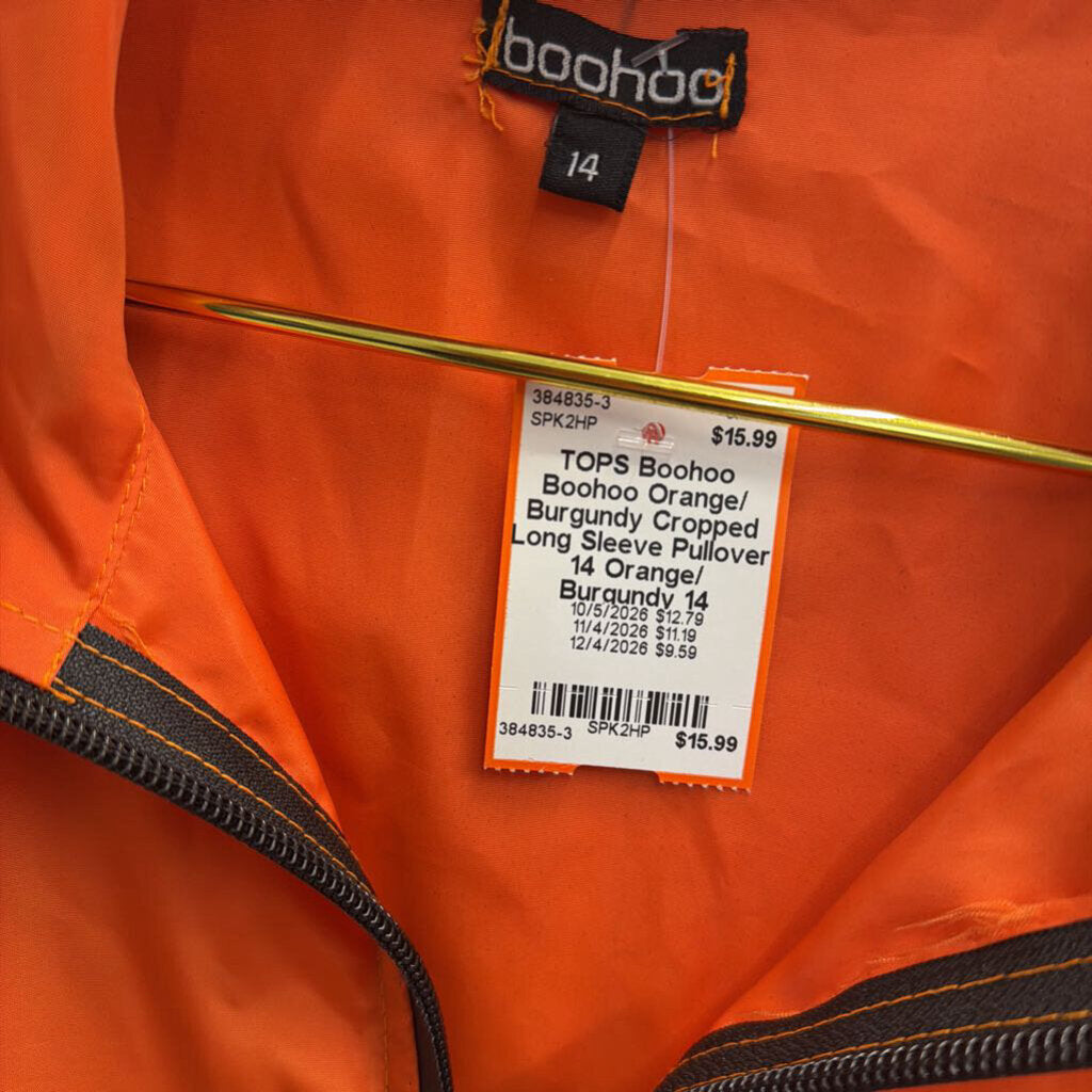 Boohoo Orange/ Burgundy Cropped Long Sleeve Pullover 14