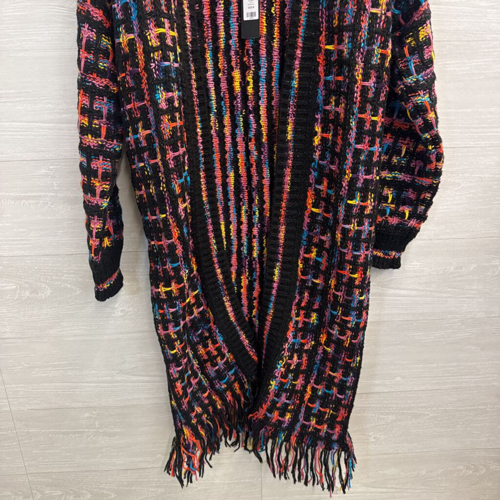 Fashion Nova Black/ Multi Knit Long Open Front Sweater Medium