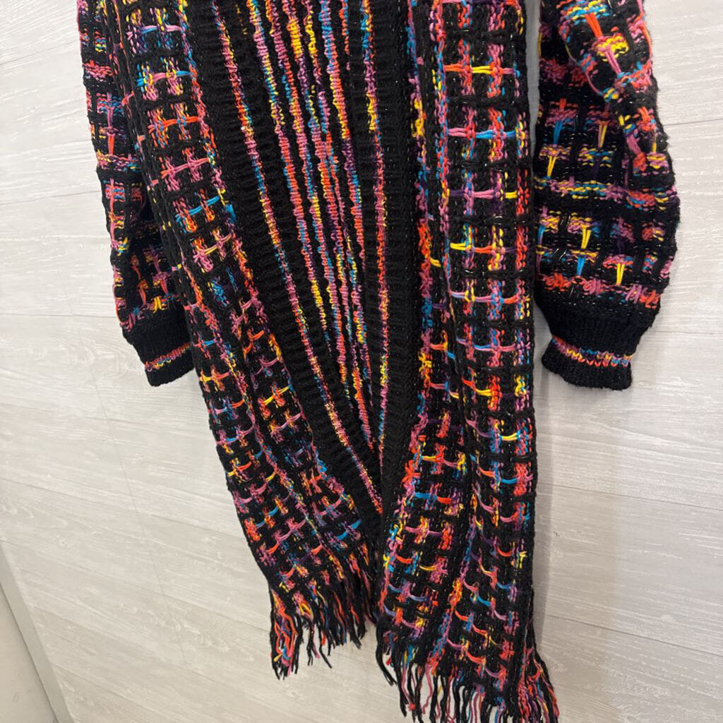 Fashion Nova Black/ Multi Knit Long Open Front Sweater Medium