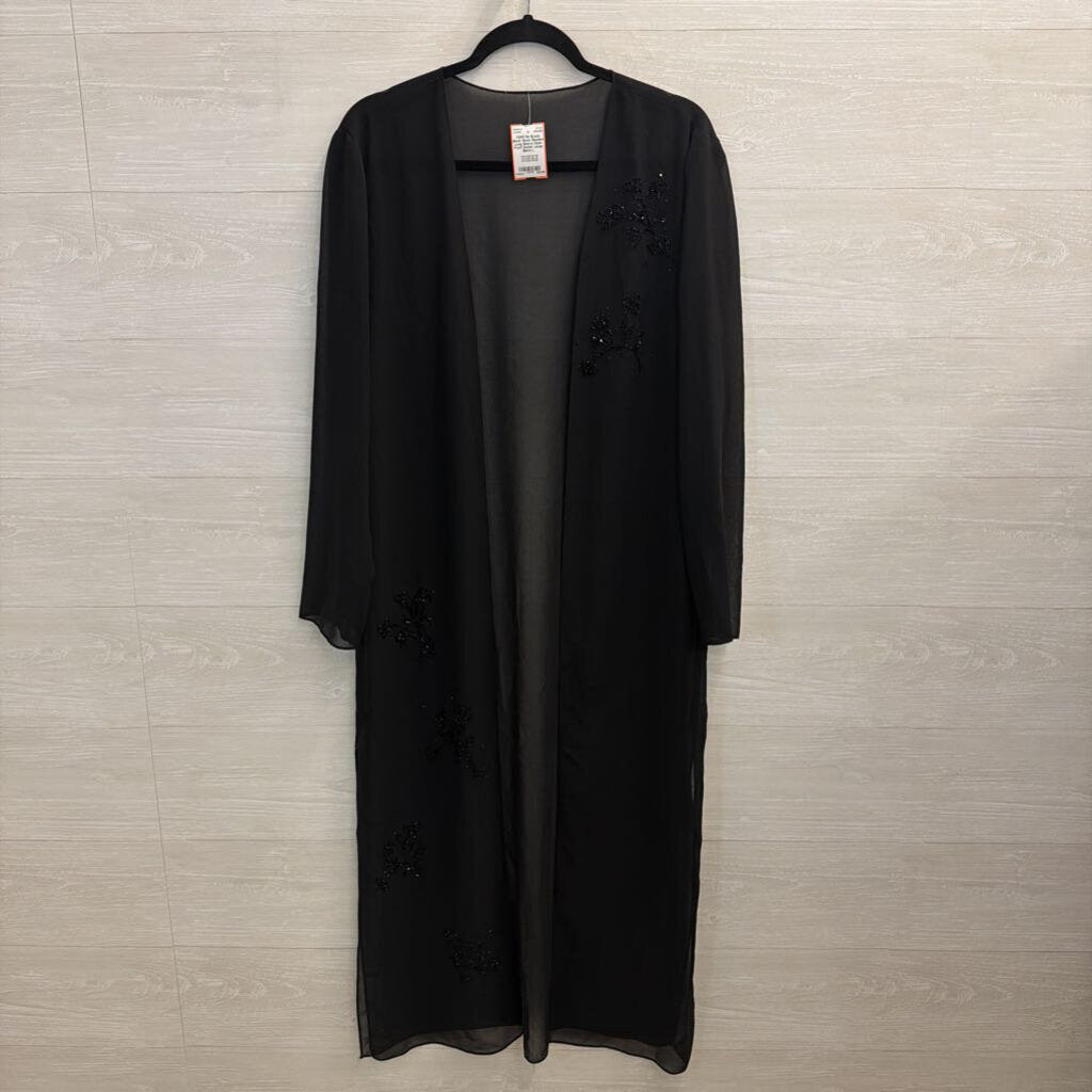 Black Sheer Beaded Long Sleeve Open Front Duster Large