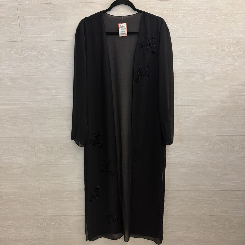 Black Sheer Beaded Long Sleeve Open Front Duster Large