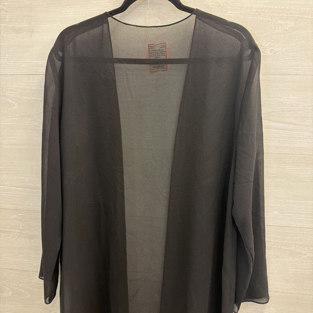 Black Sheer Beaded Long Sleeve Open Front Duster Large
