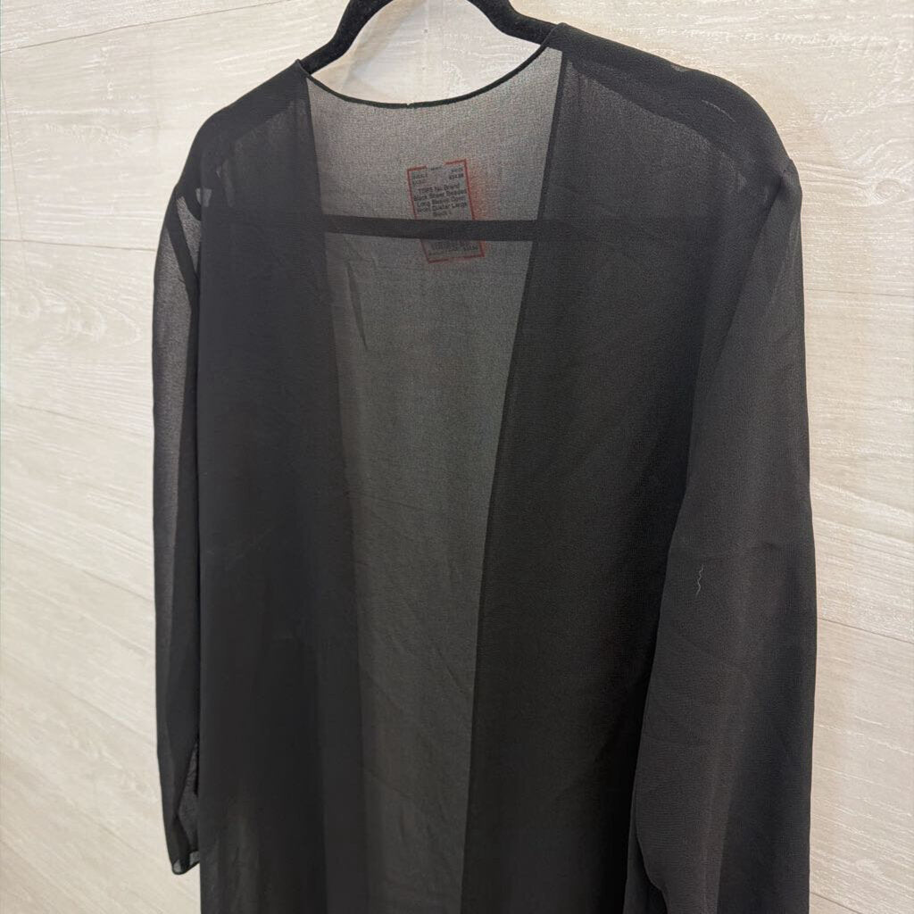 Black Sheer Beaded Long Sleeve Open Front Duster Large