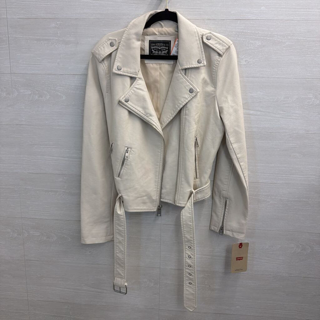 Levi Strauss Cream Faux Leather Moto Jacket Large