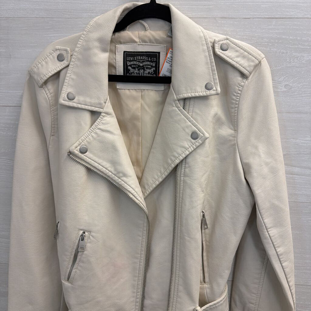 Levi Strauss Cream Faux Leather Moto Jacket Large