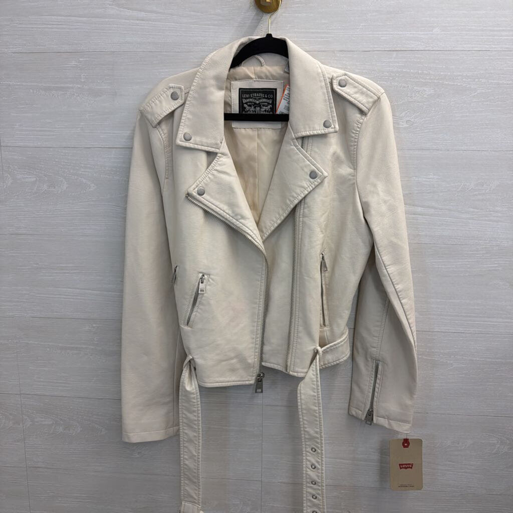Levi Strauss Cream Faux Leather Moto Jacket Large